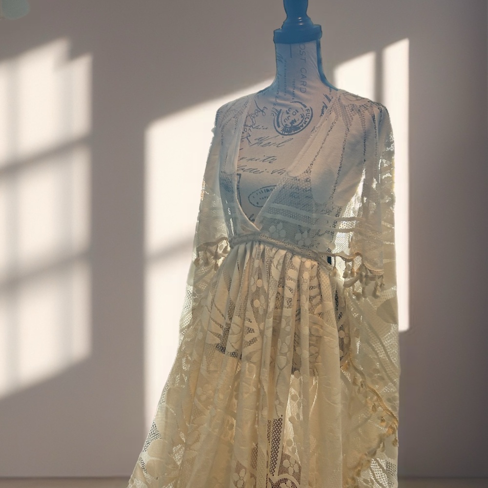Maternity Wedding/Photoshoot Dress Cream Lace and Adjustable Waist Hand Made - Picture 12 of 13